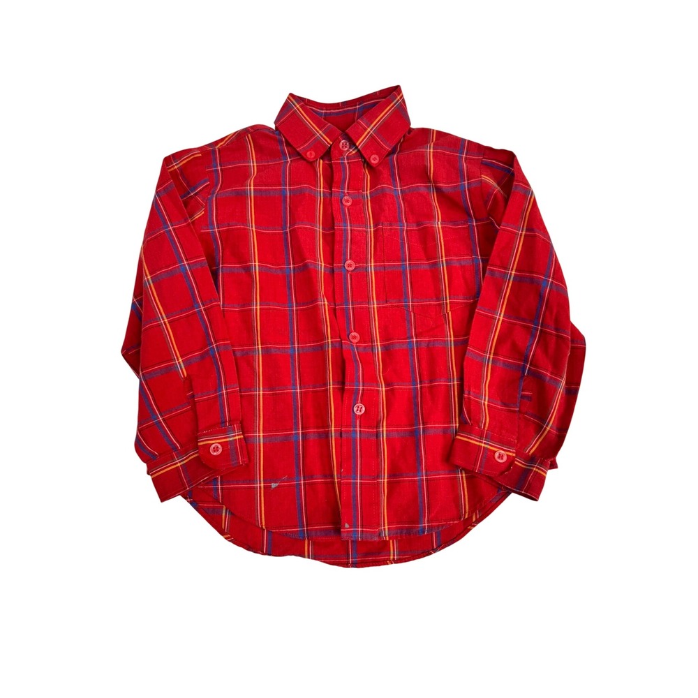 Compass Kids Red Plaid Button Down Shirt Long Sleeve Size M 5/6 Vintage 90s